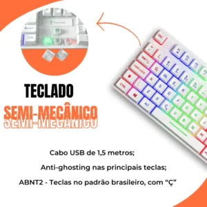 Teclado Gamer Semi Mecânico Usb E Iluminação Led Rgb Branco Português Brasil - Imagem 2