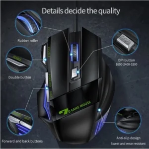 Mouse gamer para jogo computador 3200dpi com LED laser X7 USB Botões Profissional - Imagem 4