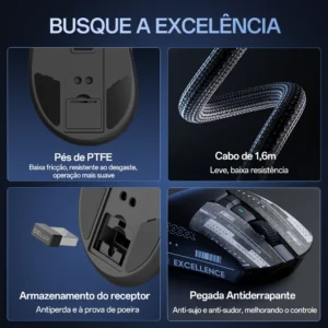 Delux M900 PRO Mouse Gamer Sem Fio com Taxa de Polling de 8K, Sensor PAW3395, Dock de Carregamento RGB, Design Ergonômico, 63g Leve para Mãos Grandes Destro para PC e Notebook - Imagem 6