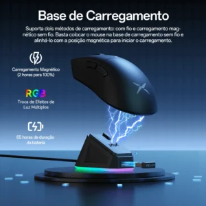 Delux M900 PRO Mouse Gamer Sem Fio com Taxa de Polling de 8K, Sensor PAW3395, Dock de Carregamento RGB, Design Ergonômico, 63g Leve para Mãos Grandes Destro para PC e Notebook - Imagem 3