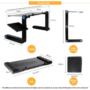 Suporte de mesa ajustável para laptop, portátil, alumínio, ergonômico, para tv, cama, sofá, pc, notebook, mesa, com mouse pad - Imagem 6