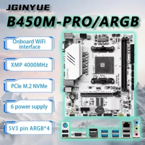 Jinyue b450 am4 placa-mãe M-ATX b450m pro argb suporte ryzen 5000 série cpu ddr4 ram desktop pc placa-mãe r5 5500 kit conjunto - Imagem 2