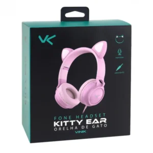 FONE HEADSET KITTY EAR - ORELHA DE GATO ROSA COM MICROFONE CABO 1.2M PLUG P2 ESTEREO P3 - KE120R - Imagem 1